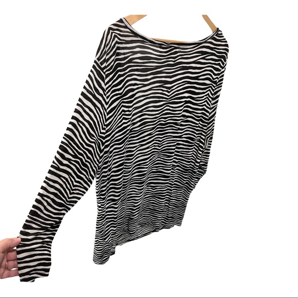 MICHAEL KORS STRIPED BLACK WHITE ZEBRA PRINT DRAPED NECK 3/4 LENGTH TOP SZ 2X - Picture 7 of 8